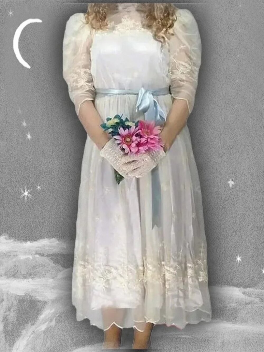 Victorian Style Dress Lavender & Lace 70s Vintage